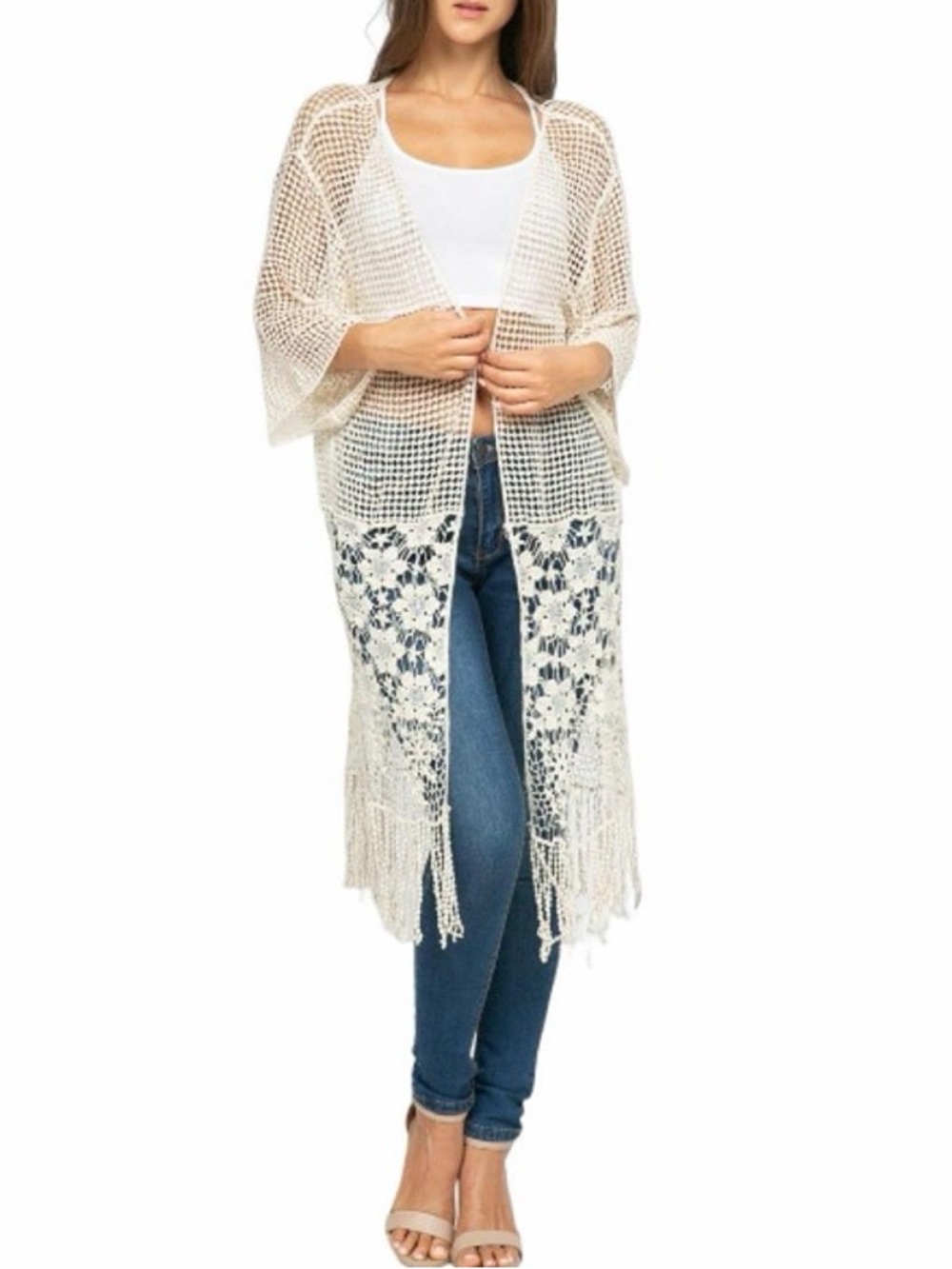 House of Harlow 1960 Crochet Fringe Kimono Cardigan one size